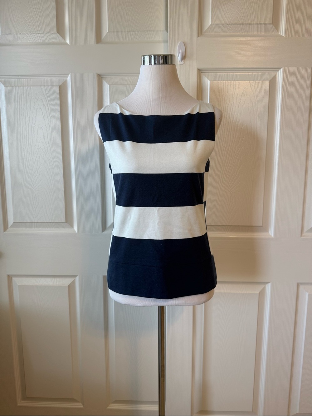 Ann Taylor Navy and White Striped Boatneck Tank
